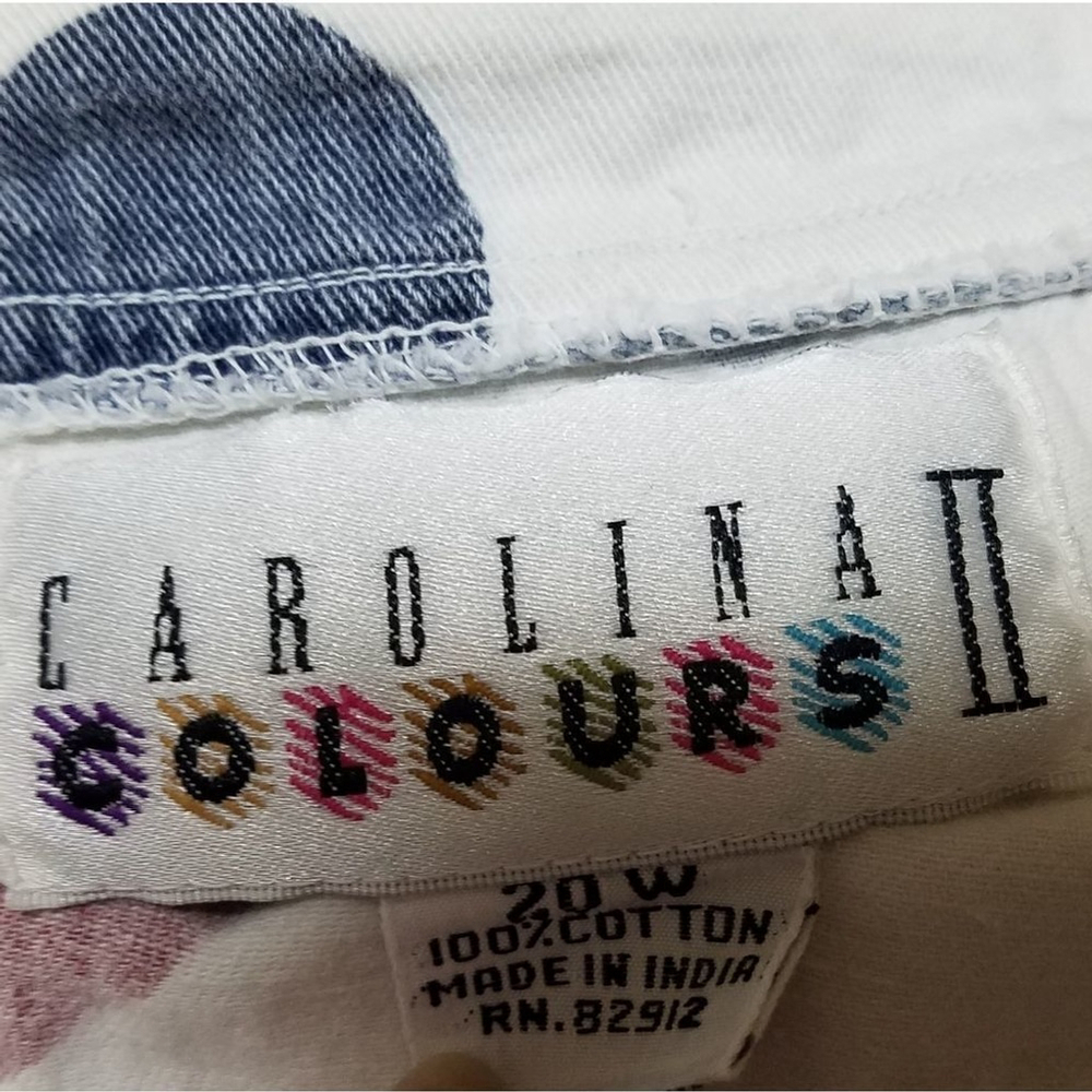 Vintage 80s Carolina Colours 11 White Blue Red Heart Denim V-neck Button Up Top - Picture 12 of 13